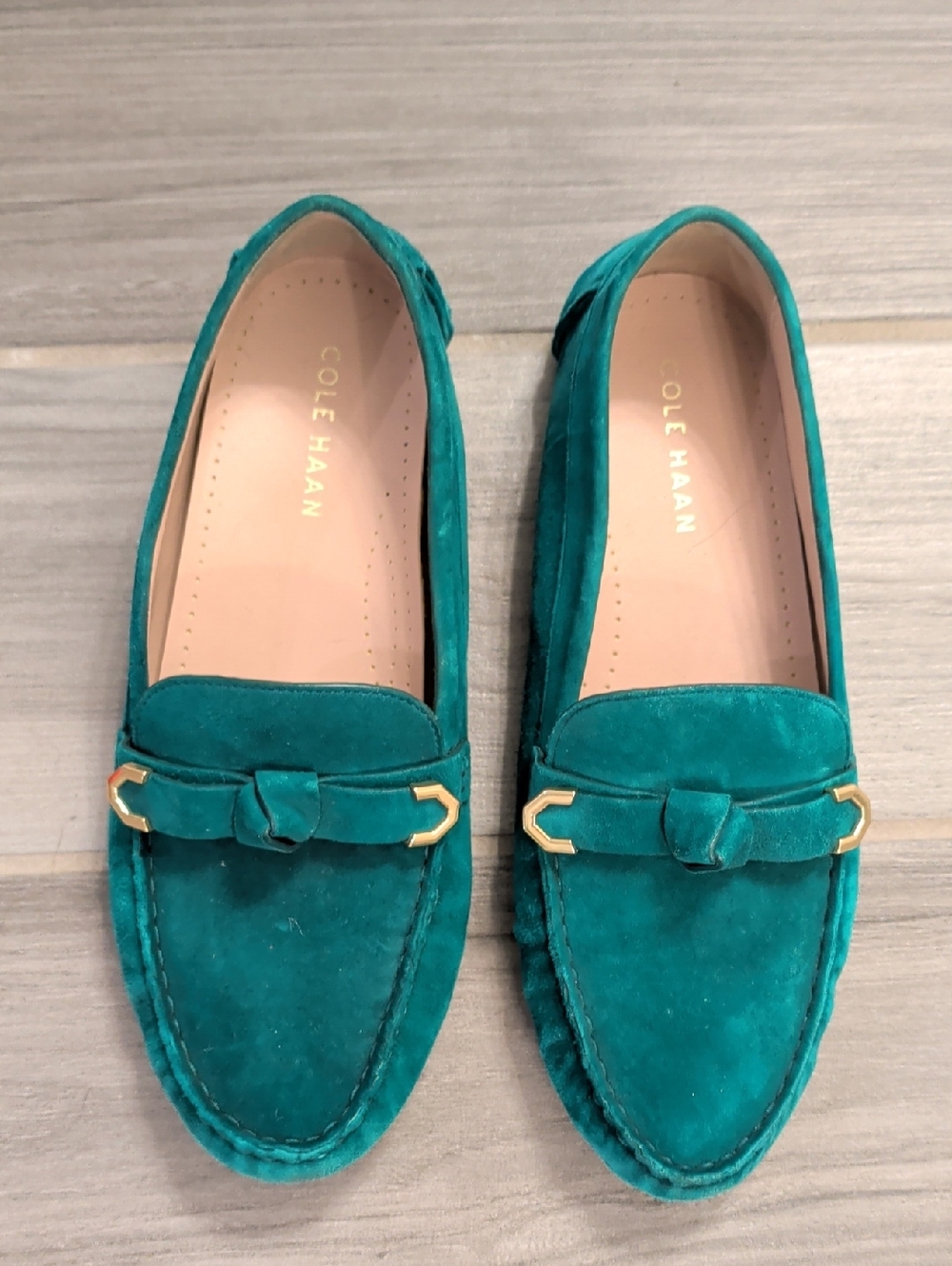 GUC Cole Haan Teal Suede Loafers with Gold Accent